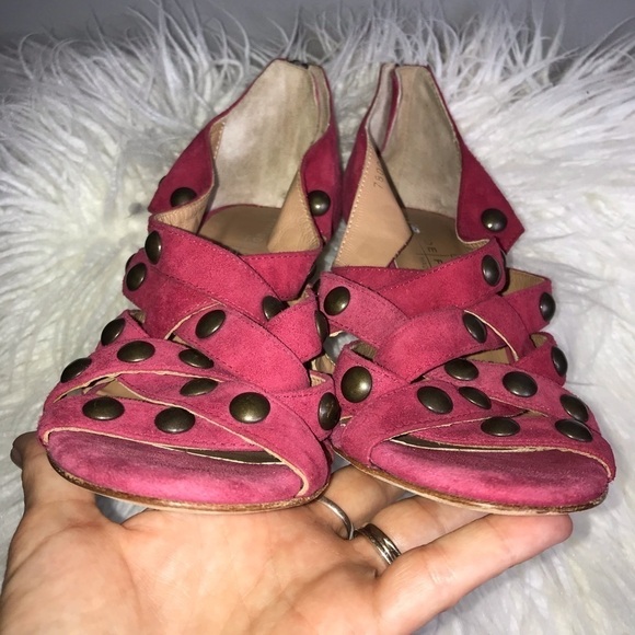 Latitude Femme Leather & Suede Studded High Heel Sandals – Burgundy – Size 7. - Picture 4 of 8